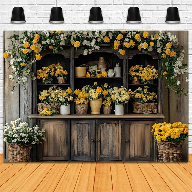 Photography Spring Backdrop Wooden Cabinet Flower Display Backdrop LXX1-93