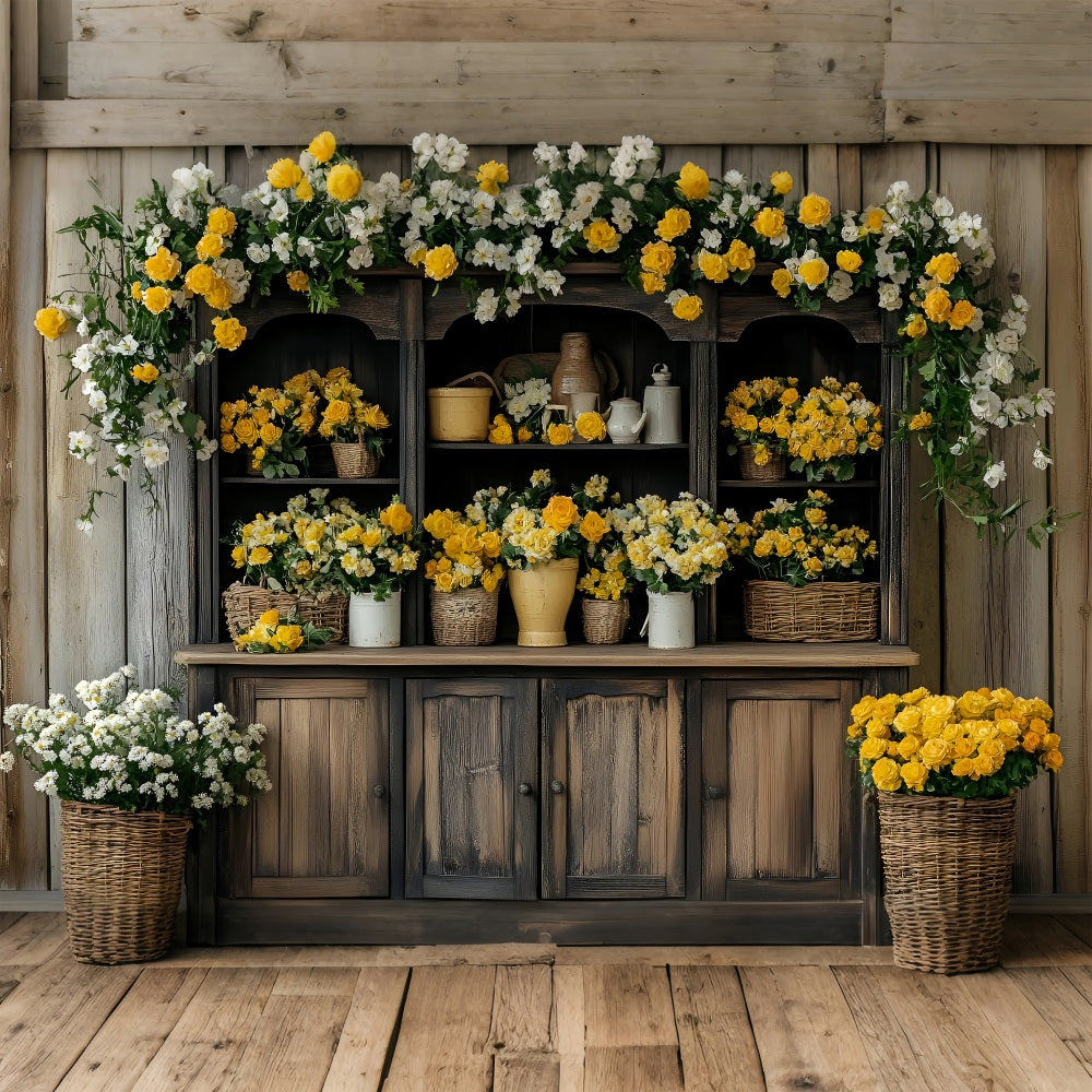 Photography Spring Backdrop Wooden Cabinet Flower Display Backdrop LXX1-93