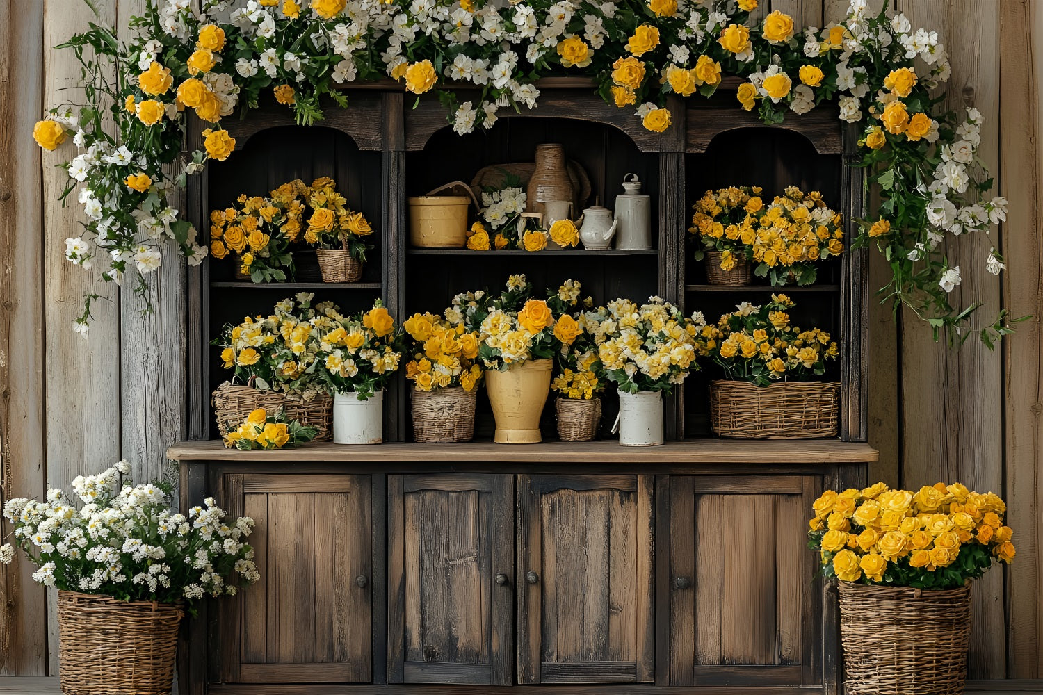 Photography Spring Backdrop Wooden Cabinet Flower Display Backdrop LXX1-93