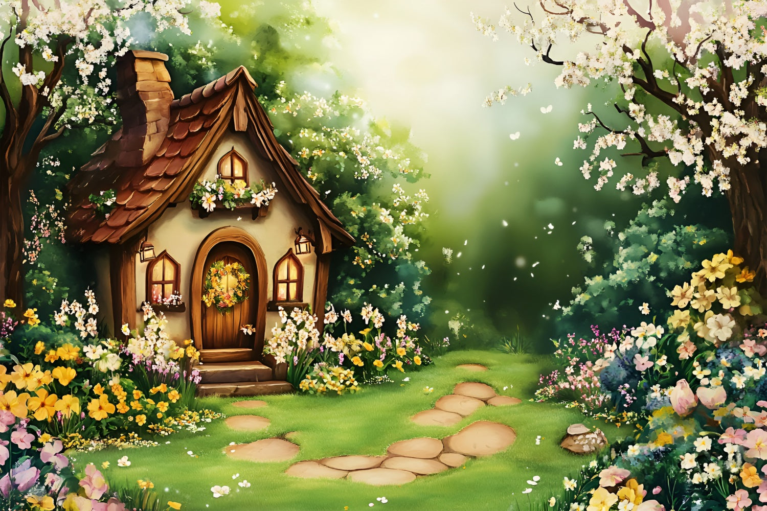 Backdrops Spring Fairy Tale Cottage Garden Backdrop LXX1-95