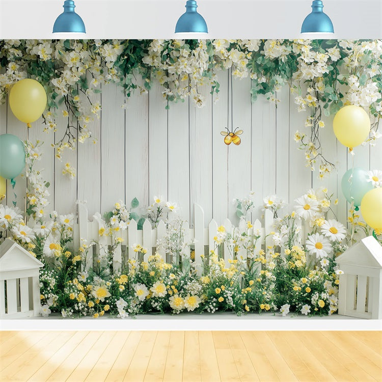 Spring Flowers Backdrop Sunny Daisy Floral Fence Backdrop LXX1-96