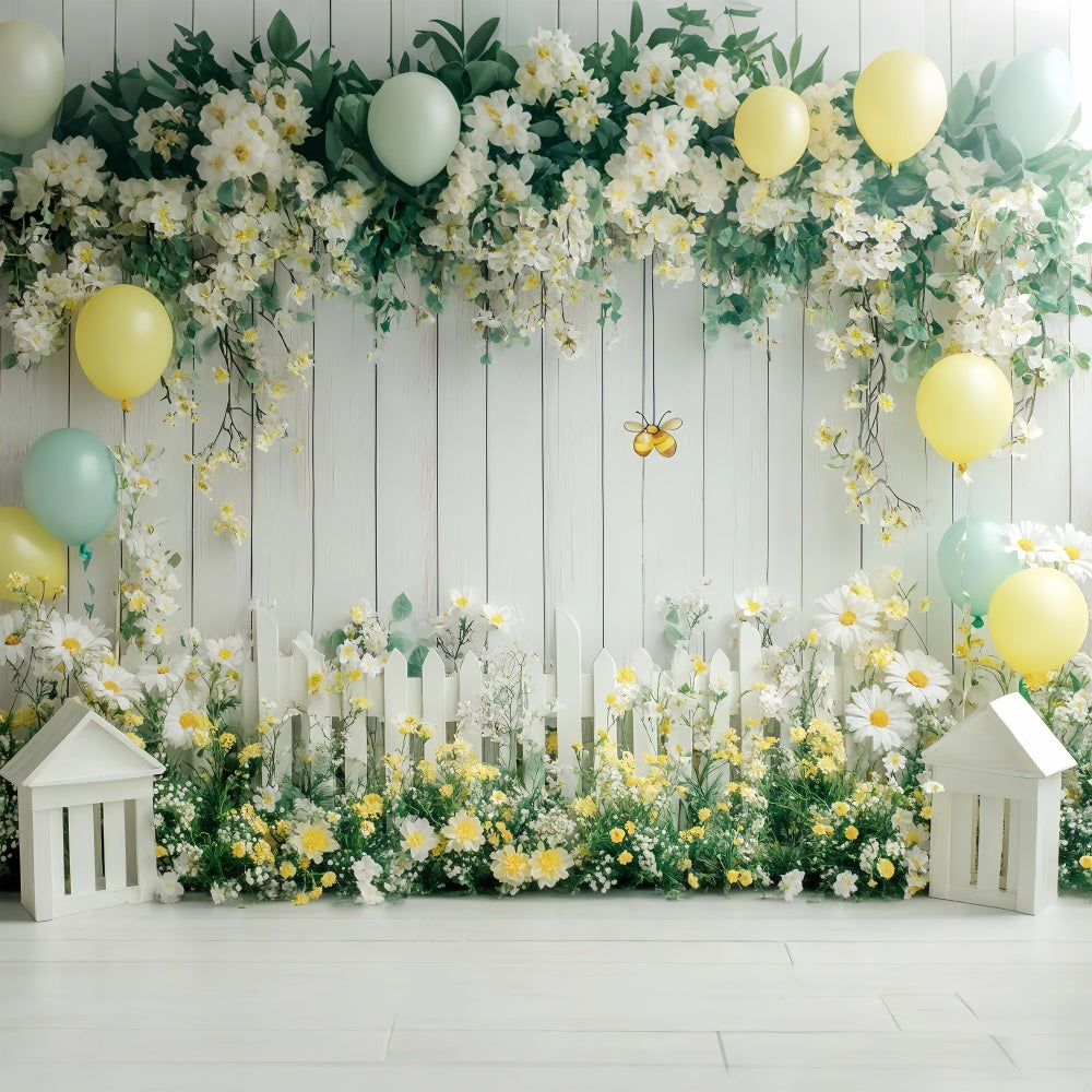 Spring Flowers Backdrop Sunny Daisy Floral Fence Backdrop LXX1-96