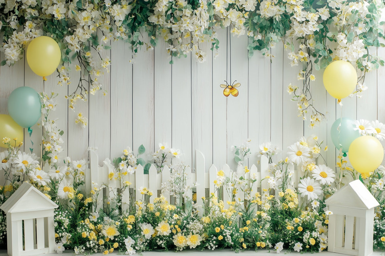 Spring Flowers Backdrop Sunny Daisy Floral Fence Backdrop LXX1-96