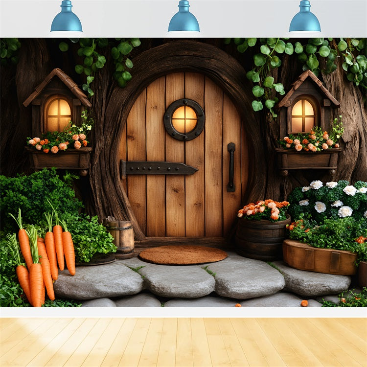 Spring Themed Backdrop Tree Doorway Carrots Backdrop LXX1-97