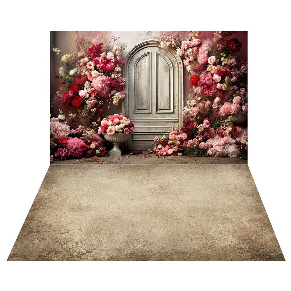 Valentine's Day Floral Archway Backdrop+Stone Floor Backdrop LXX2-1