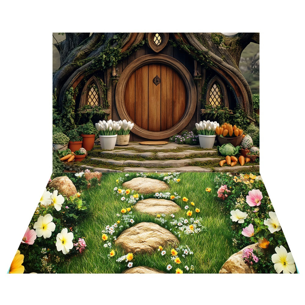 Easter Wooden Door Backdrop+Garden Path Floor Backdrop LXX2-11