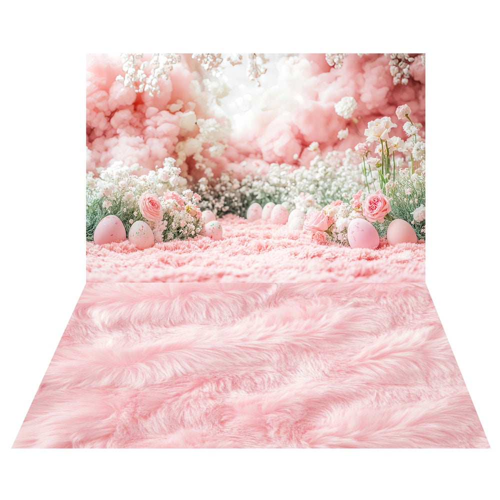 Blushing Bloom Easter Backdrop+Fluffy Fur Floor Backdrop LXX2-13