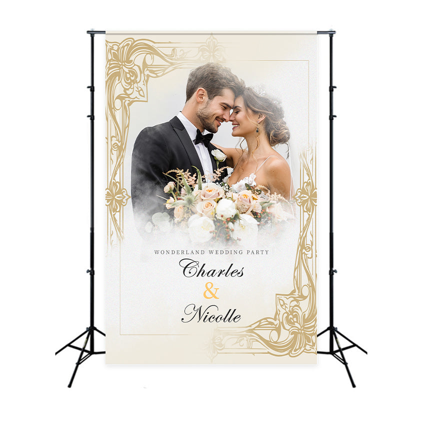 Personalized Backdrop Wedding Timeless Golden Frame Backdrop LXX2-130