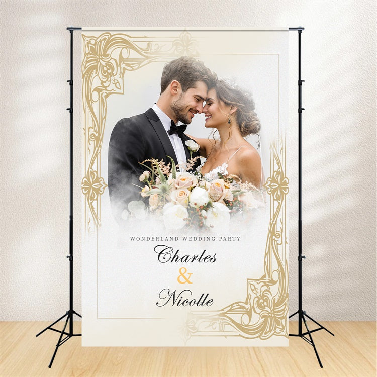 Personalized Backdrop Wedding Timeless Golden Frame Backdrop LXX2-130