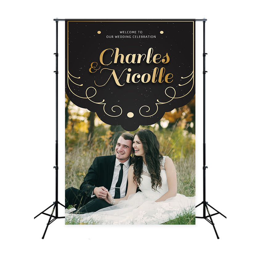 Personalized Wedding Backdrops Romantic Moments Golden Backdrop LXX2-133