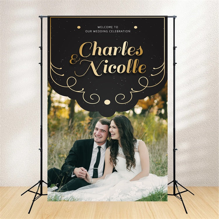 Personalized Wedding Backdrops Romantic Moments Golden Backdrop LXX2-133