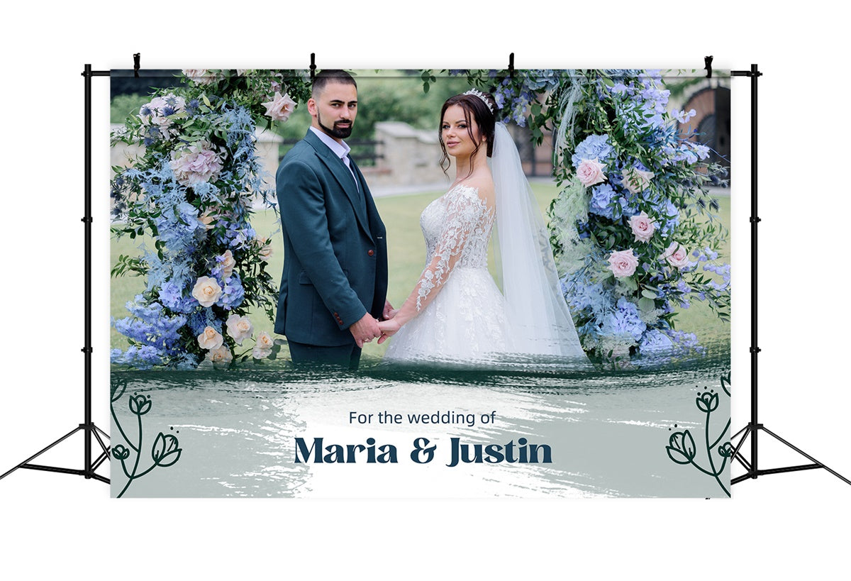 Custom Wedding Photo Backdrop Elegant Green Floral Arch Backdrop LXX2-138