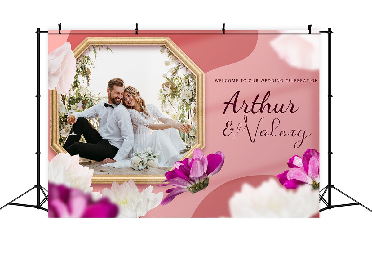 Personalized Wedding Backdrops Floral Frame Pink Dream Backdrop LXX2-143