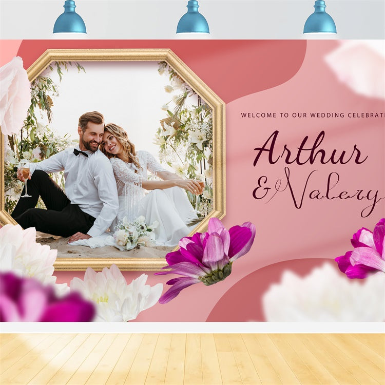 Personalized Wedding Backdrops Floral Frame Pink Dream Backdrop LXX2-143