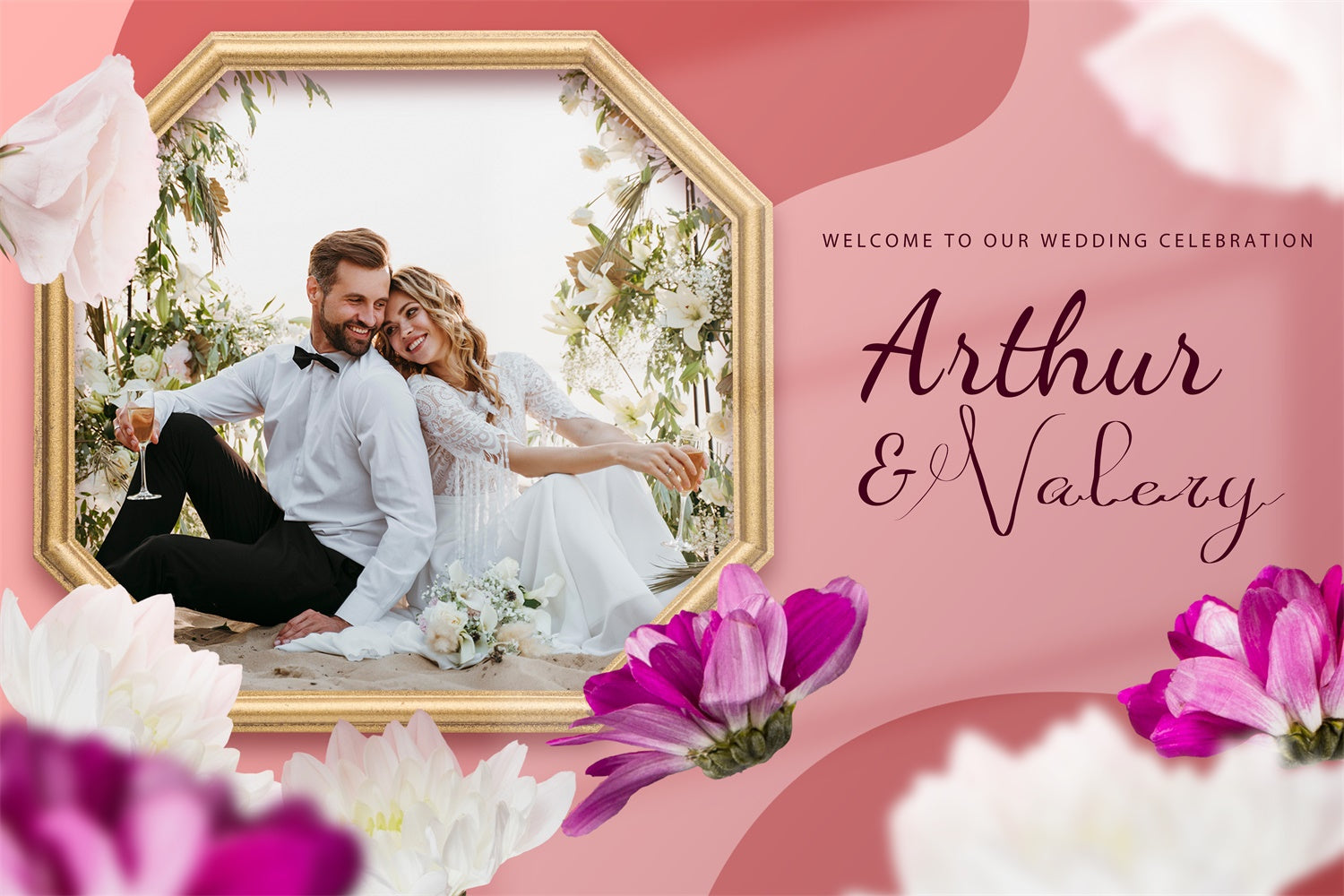 Personalized Wedding Backdrops Floral Frame Pink Dream Backdrop LXX2-143