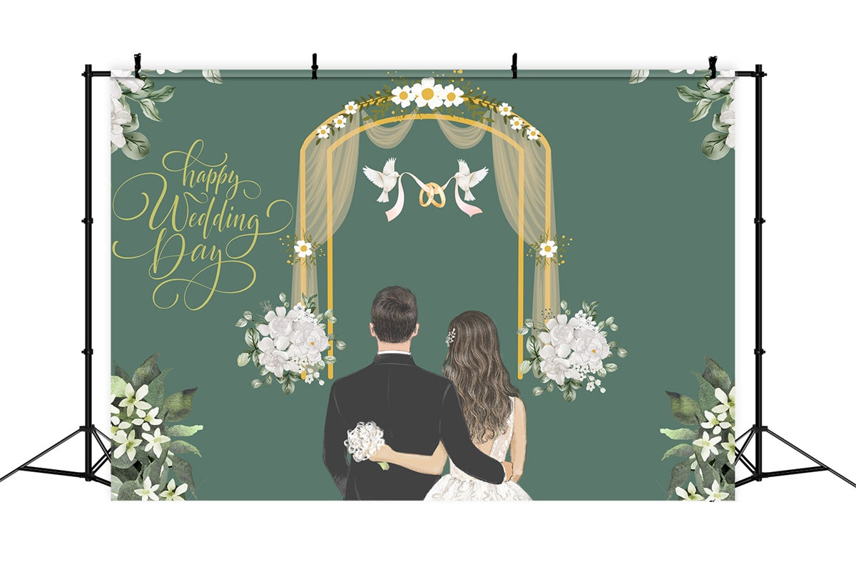 Custom Backdrop For Wedding Elegant White Floral Green Backdrop LXX2-148