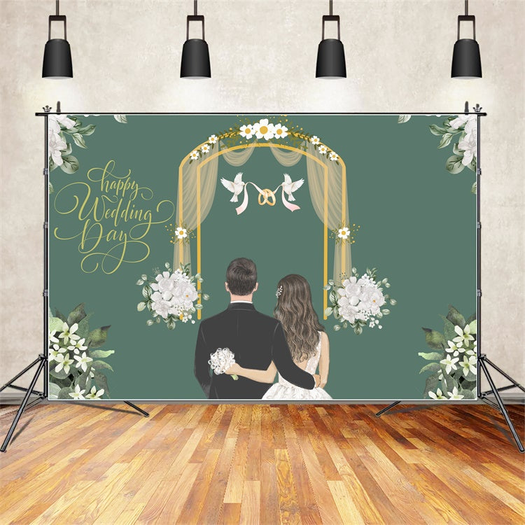 Custom Backdrop For Wedding Elegant White Floral Green Backdrop LXX2-148