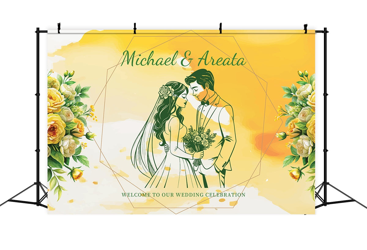 Wedding Backdrops For Photos Romantic Yellow Floral Backdrop LXX2-149