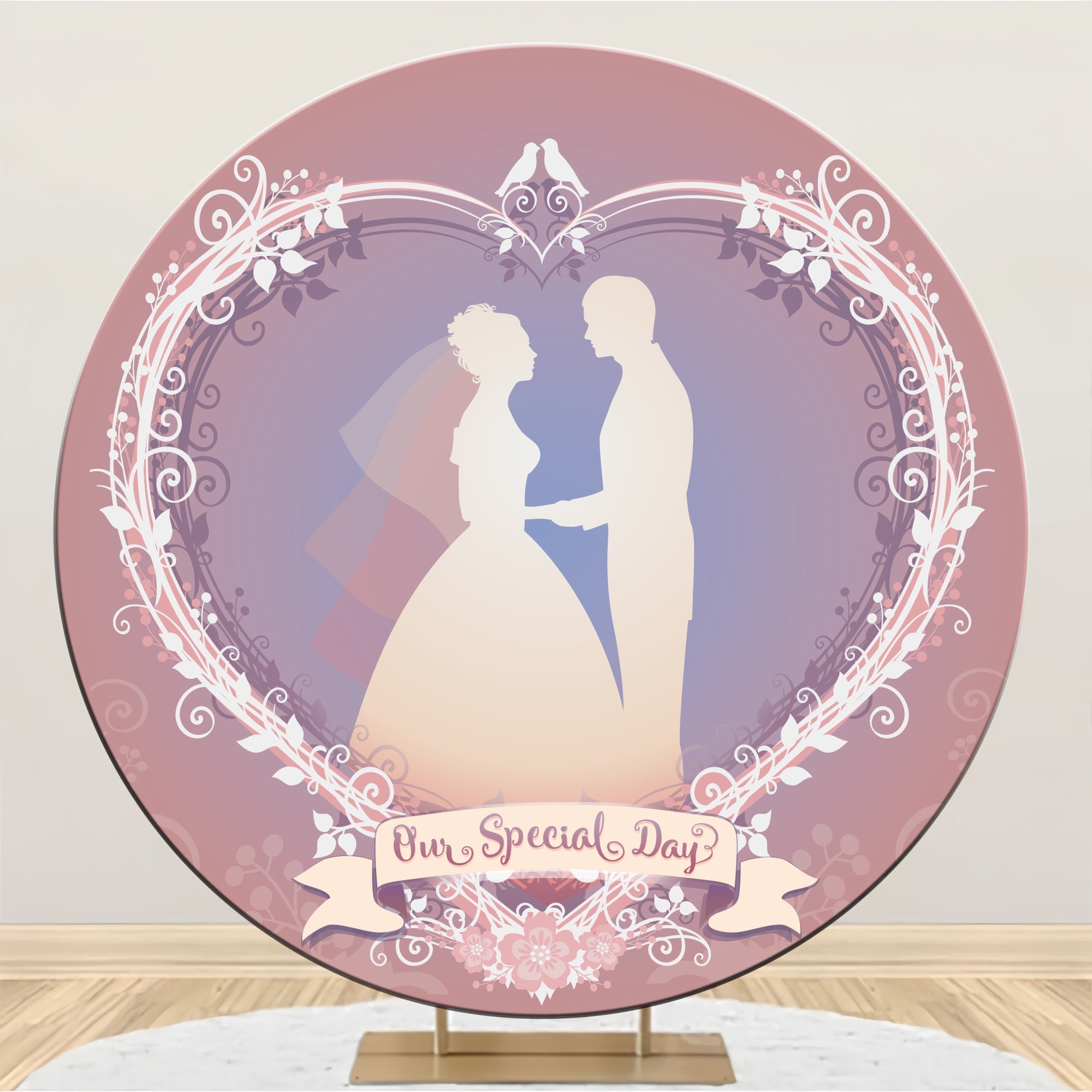 Custom Wedding Backdrops Romantic Heart Silhouette Round Backdrop LXX2-155