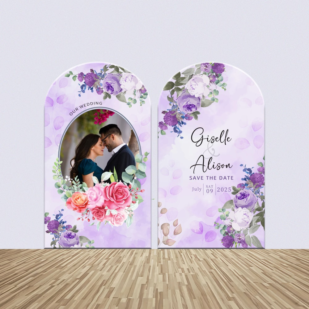 Personalized Wedding Backdrop Dreamy Purple Floral Arch Backdrop Kit LXX2-159