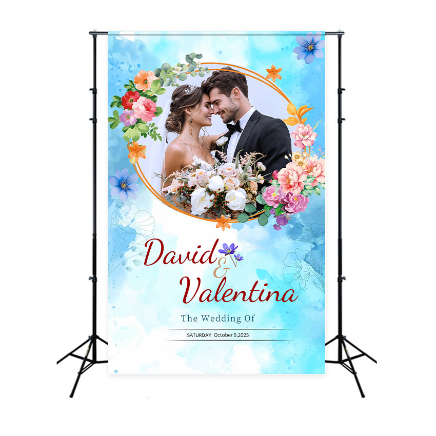 Custom Wedding Backdrops Elegant Floral Blue Celebration Backdrop LXX2-170