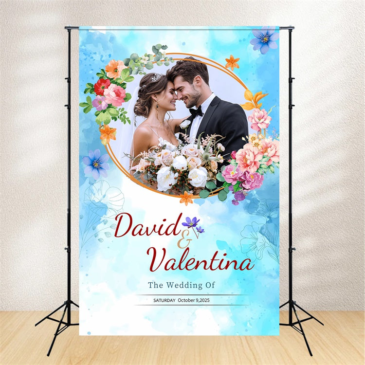 Custom Wedding Backdrops Elegant Floral Blue Celebration Backdrop LXX2-170