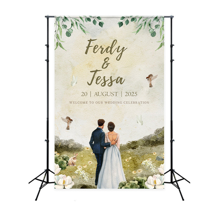 Personalized Wedding Photo Backdrops Dreamy Floral Field Backdrop LXX2-171