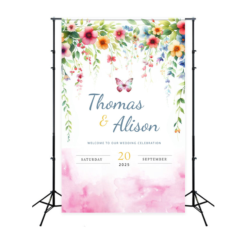 Custom Wedding Photo Backdrop Dreamy Floral Butterfly Backdrop LXX2-172