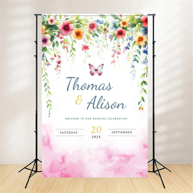 Custom Wedding Photo Backdrop Dreamy Floral Butterfly Backdrop LXX2-172