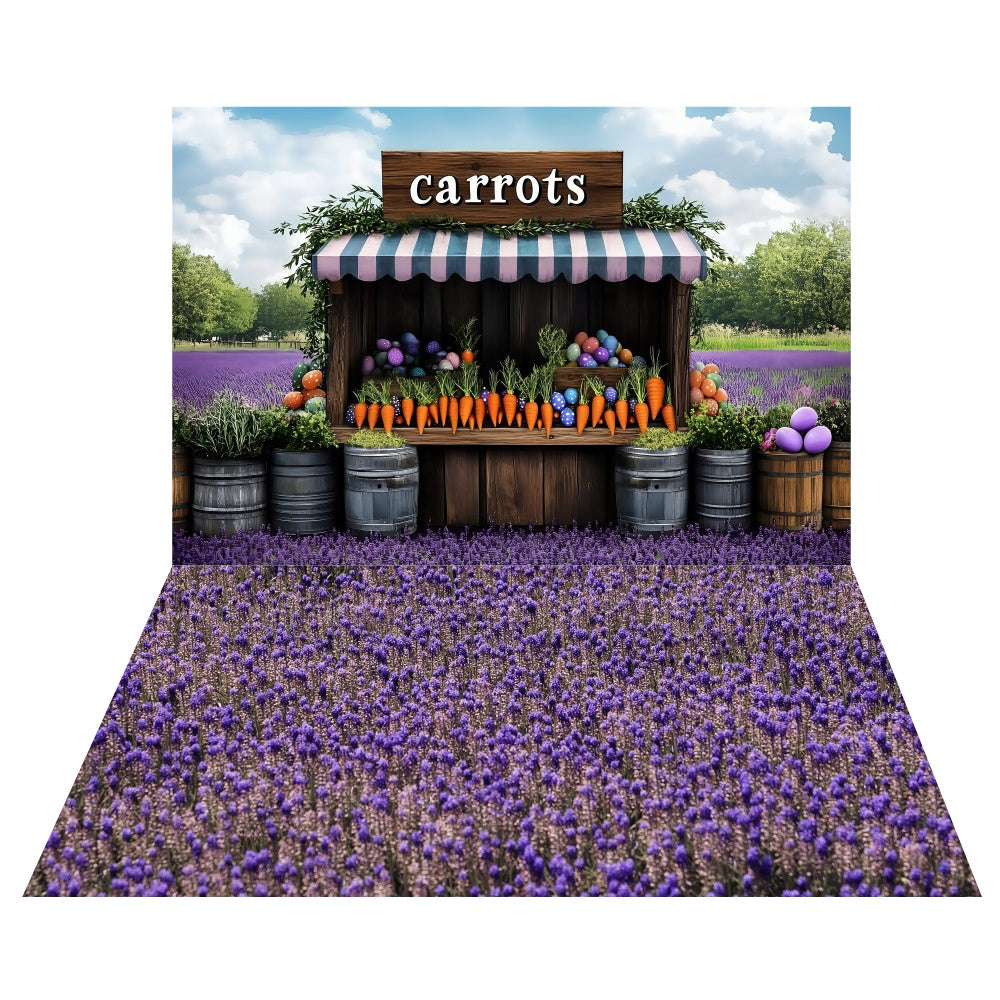 Country Easter Carrot Market Backdrop+Lavender Field Floor Backdrop LXX2-20