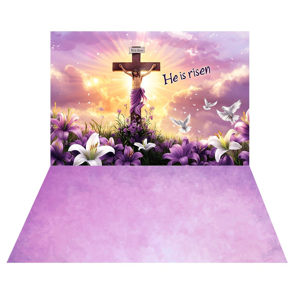 Easter Cross Flower Backdrop+Purple Light Floor Backdrop LXX2-204