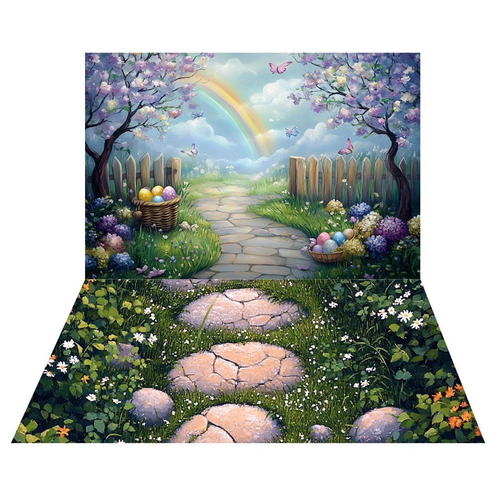 Rainbow Easter Pathway Backdrop+Garden Stone Floor Backdrop LXX2-205