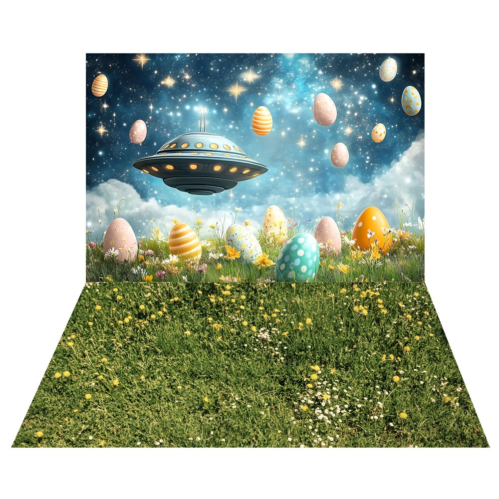 Easter Galaxy UFO Backdrop+Meadow Grass Floor Backdrop LXX2-207