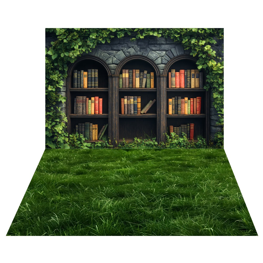 Spring Stone Library Backdrop+Verdant Meadow Floor Backdrop LXX2-21