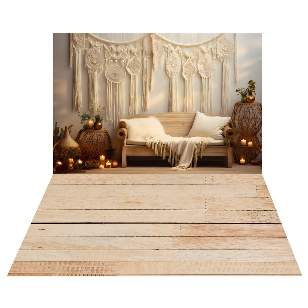 Cozy Bohemian Lounge Backdrop+Whitewashed Wooden Floor Backdrop LXX2-219