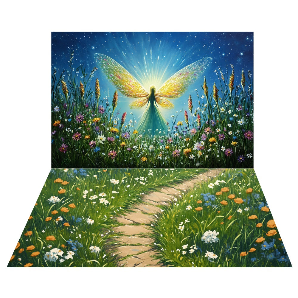 Spring Flower Meadow Fairy Backdrop+Lawn Path Floor Backdrop LXX2-25