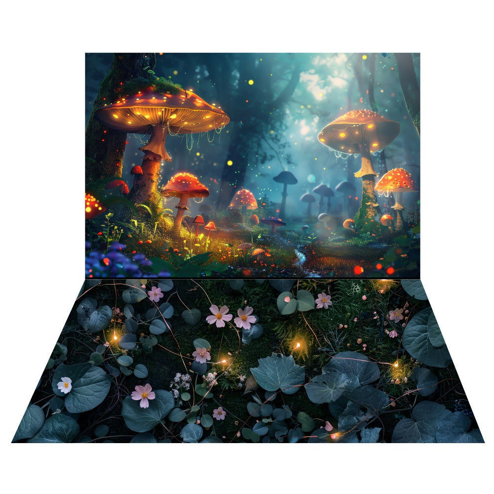 Spring Forest Mushroom Glow Backdrop+Floral Vine Floor Backdrop LXX2-27