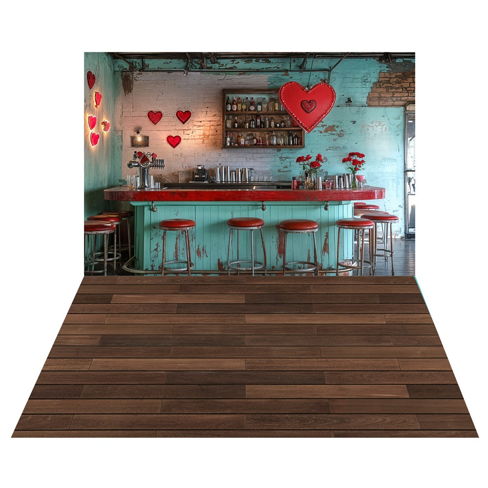 Valentine's Day Pub Backdrop+Wooden Floor Backdrop LXX2-3