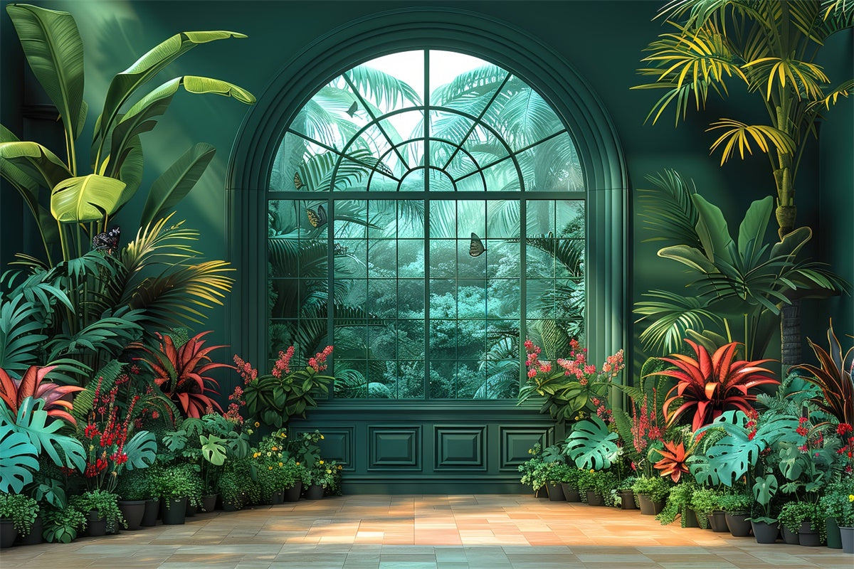 Backdrops For Spring Lush Tropical Garden Window Backdrop LXX2-31