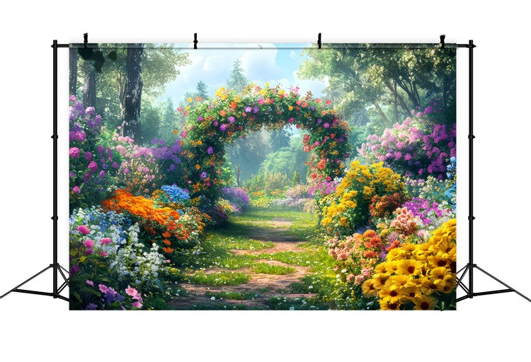 Spring Photo Backdrop Colorful Flowers Sunlit Path Backdrop LXX2-34