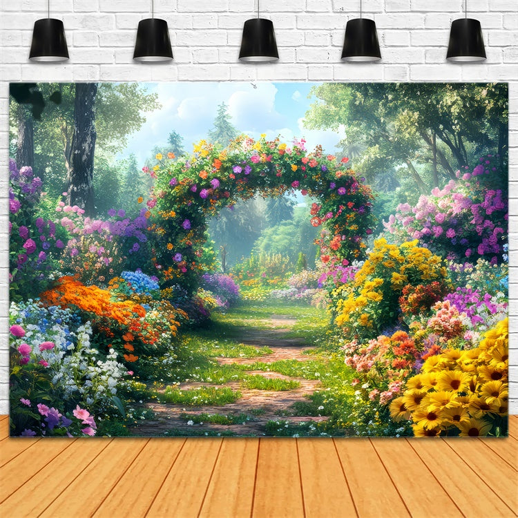 Spring Photo Backdrop Colorful Flowers Sunlit Path Backdrop LXX2-34