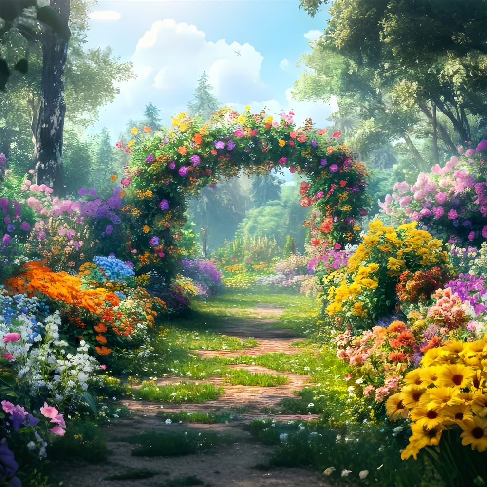 Spring Photo Backdrop Colorful Flowers Sunlit Path Backdrop LXX2-34