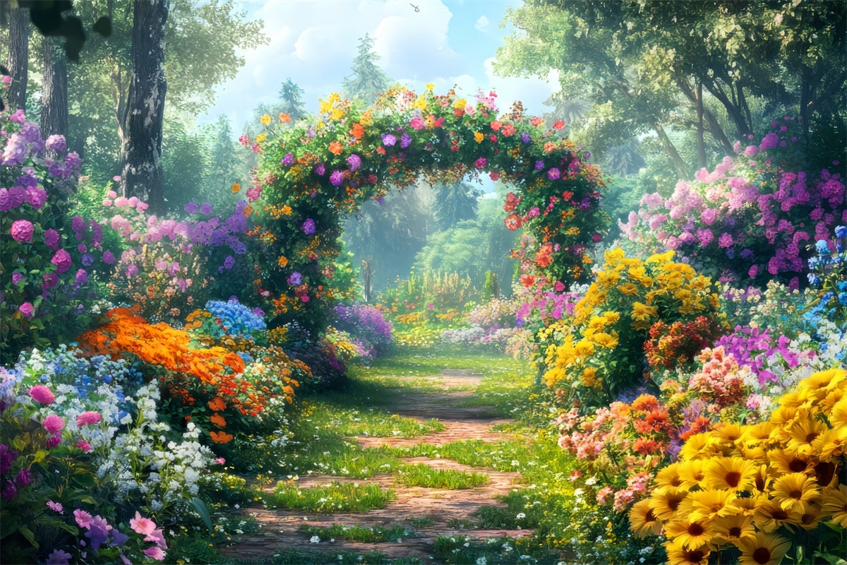 Spring Photo Backdrop Colorful Flowers Sunlit Path Backdrop LXX2-34