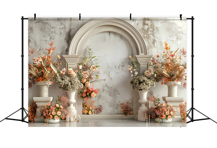 Spring Floral Backdrop Elegant Floral Cream Arch Backdrop LXX2-35