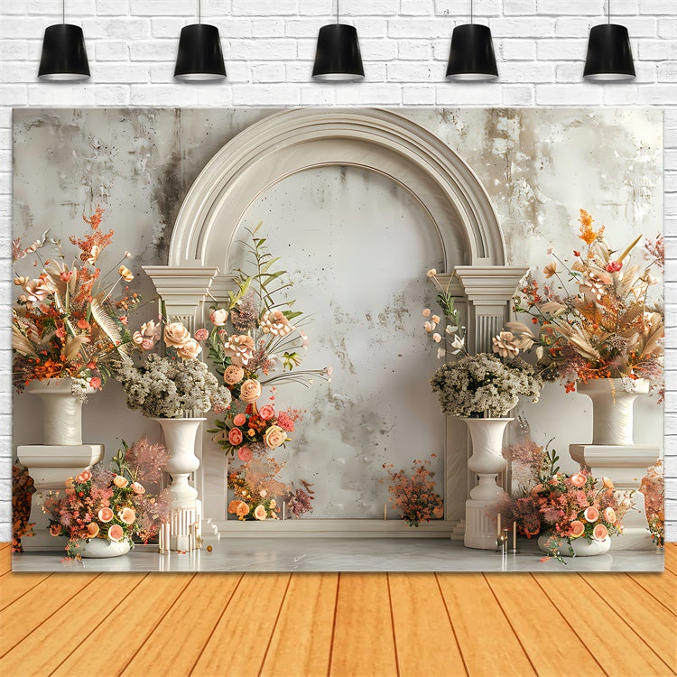 Spring Floral Backdrop Elegant Floral Cream Arch Backdrop LXX2-35