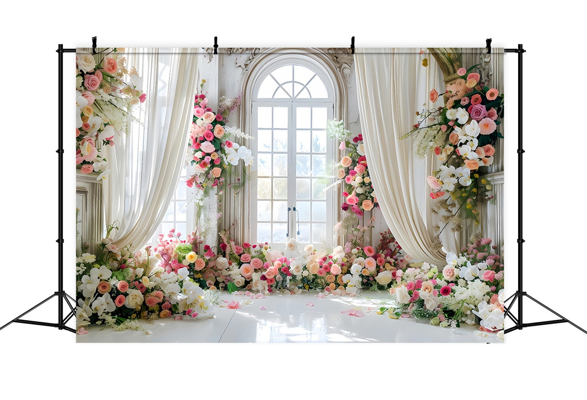 Backdrops For Spring Blooming Rose Elegant Window Backdrop LXX2-38