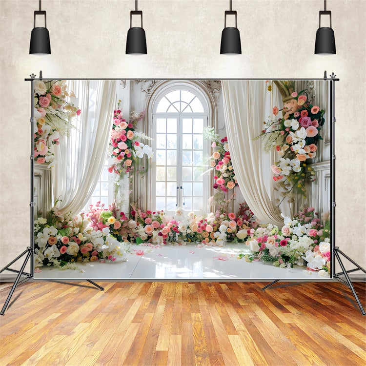 Backdrops For Spring Blooming Rose Elegant Window Backdrop LXX2-38