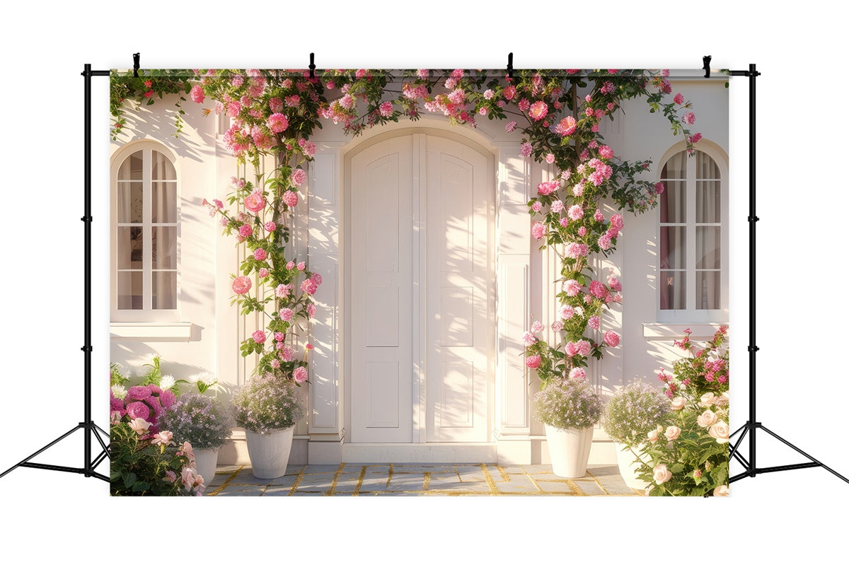 Spring Floral Backdrop Pink Rose White Doorway Backdrop LXX2-39