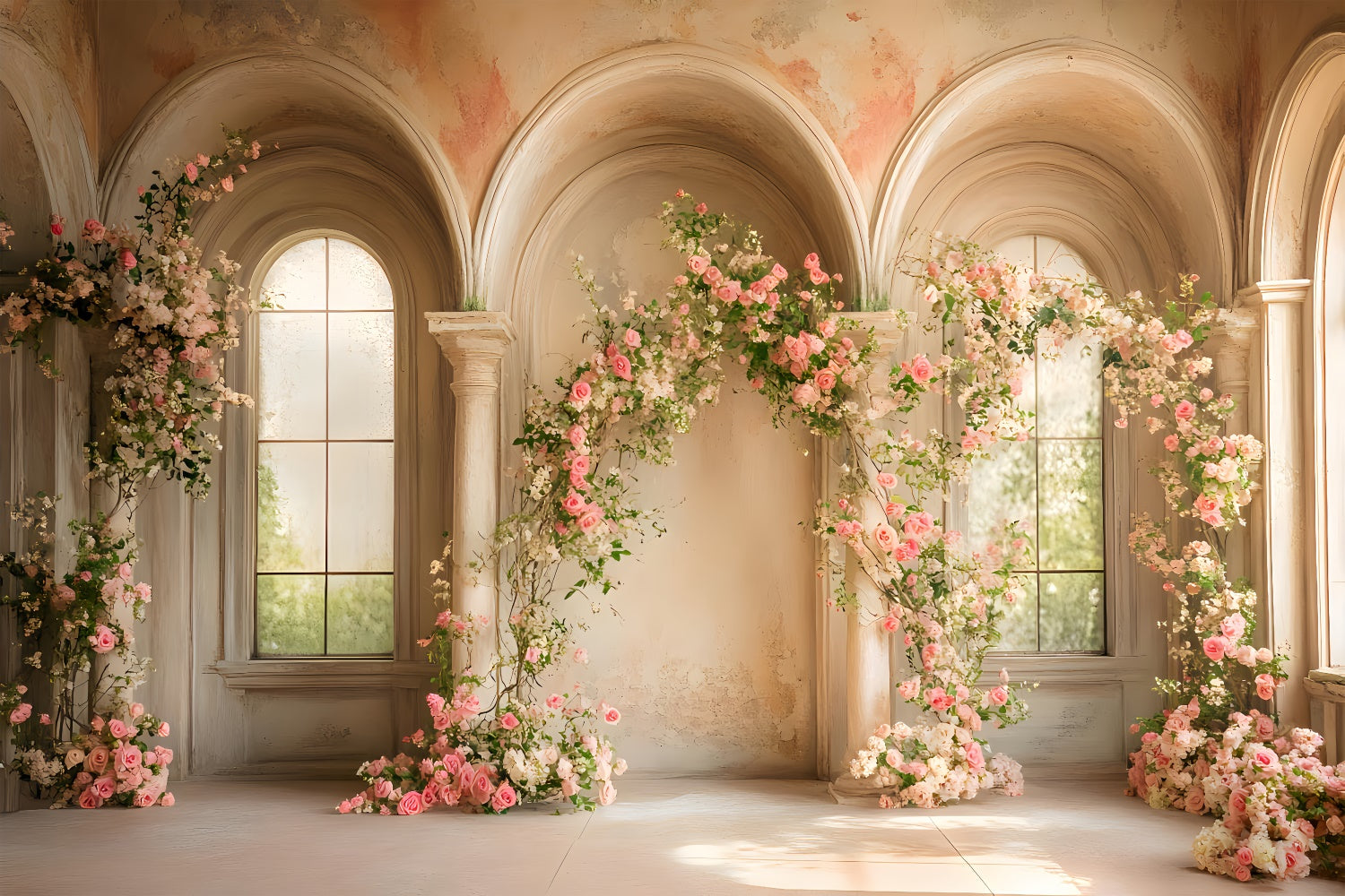 Spring Backdrops Floral Archway Elegant Window Backdrop LXX2-41