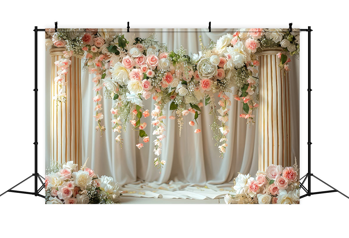 Spring Backdrop Ideas Vintage Pillar Floral Arch Backdrop LXX2-42